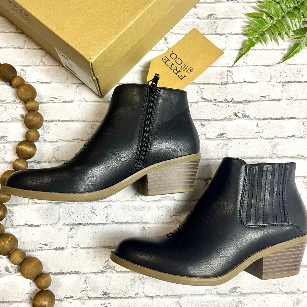 NWT Frye and Co Jude Stacked Heel Black Booties Women's Size 7.5 Bohemian Fall - Picture 4 of 10